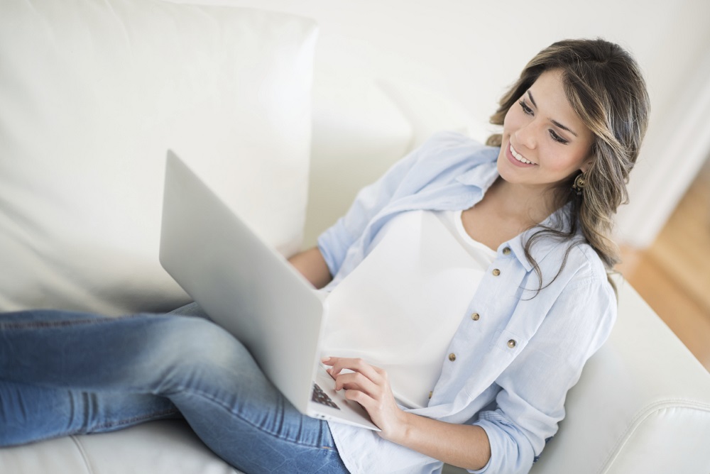 Woman working online at home