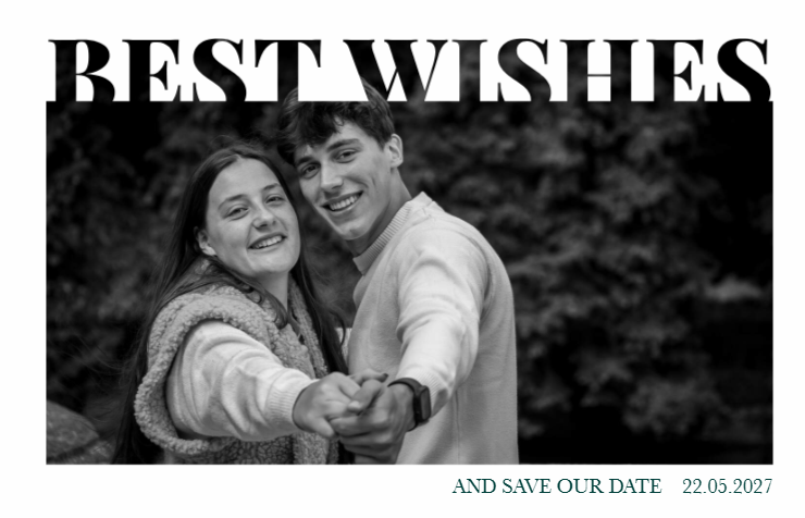 kerstkaart best wishes wit kader save the date